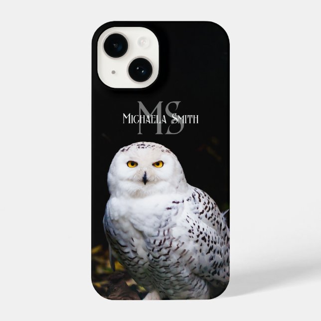 Funda Para iPhone Nombre personalizado del monograma de búho de niev (Reverso )
