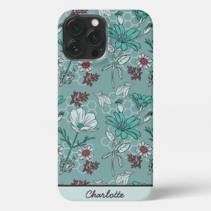Funda Para iPhone 13 Pro Max Nombre personalizado del patrón floral de la flor