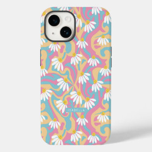 Funda Para iPhone 14 Nombre Personalizado Flor de Margarita Psicodélica