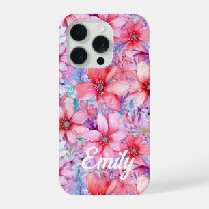 Nombre personalizado floral acuarela rosa púrpura