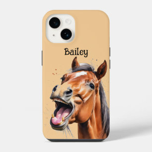 Funda Para iPhone 14 Nombre Personalizado Granja Caballo de Animales