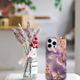 Funda Para iPhone 16 Pro Max Nombre Personalizado Lavanda Floral Oro Personaliz