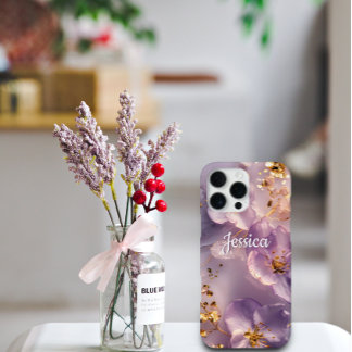 Funda Para iPhone 16 Pro Max Nombre Personalizado Lavanda Floral Oro Personaliz