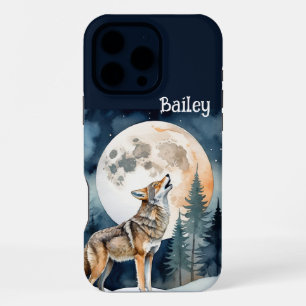 Funda Para iPhone 16 Pro Max Nombre personalizado Lobo Lobos aullando a la Luna