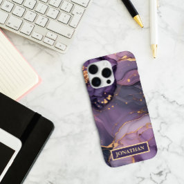 Funda Para iPhone 16 Pro Max Nombre personalizado Mármol Morado Impresión Dorad