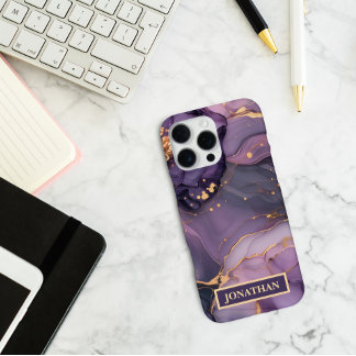 Funda Para iPhone 16 Pro Max Nombre personalizado Mármol Morado Impresión Dorad