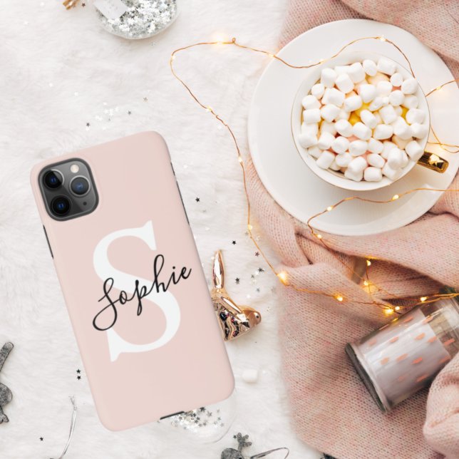 Funda Para iPhone Nombre personalizado moderno Monograma Pastel rosa (Subido por el creador)