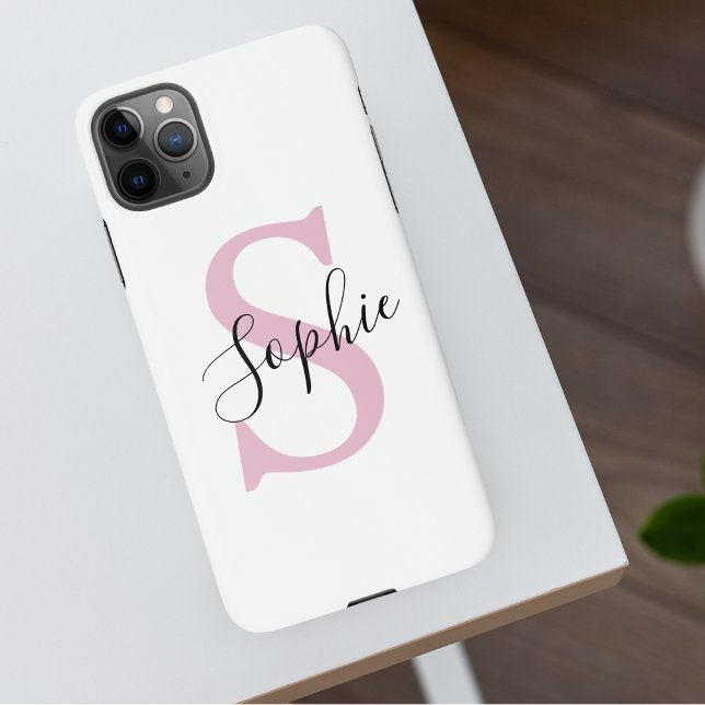 Funda Para iPhone Nombre personalizado moderno Monograma rosa (Subido por el creador)