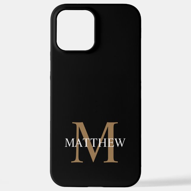 Funda Para iPhone Nombre personalizado Monograma negro (Reverso )