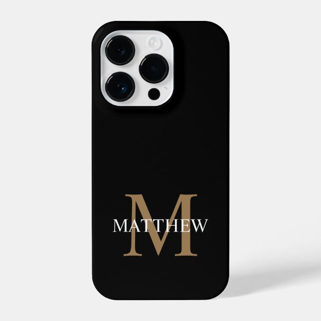 Funda Para iPhone Nombre personalizado Monograma negro (Reverso )