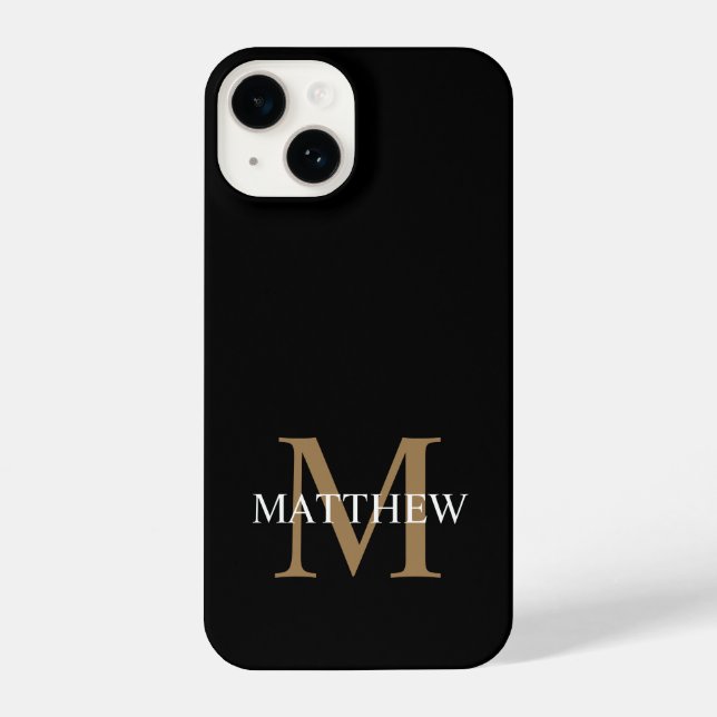 Funda Para iPhone Nombre personalizado Monograma negro (Reverso )