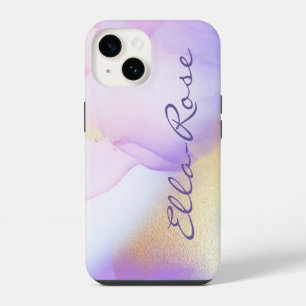 Funda Para iPhone 14 Nombre Personalizado Monograma Púrpura Acuarela Lu