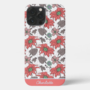 Funda Para iPhone 13 Pro Max Nombre personalizado patrón floral transparente ro