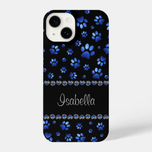 Funda Para iPhone 14 Nombre personalizado, perras de perro purpurina az