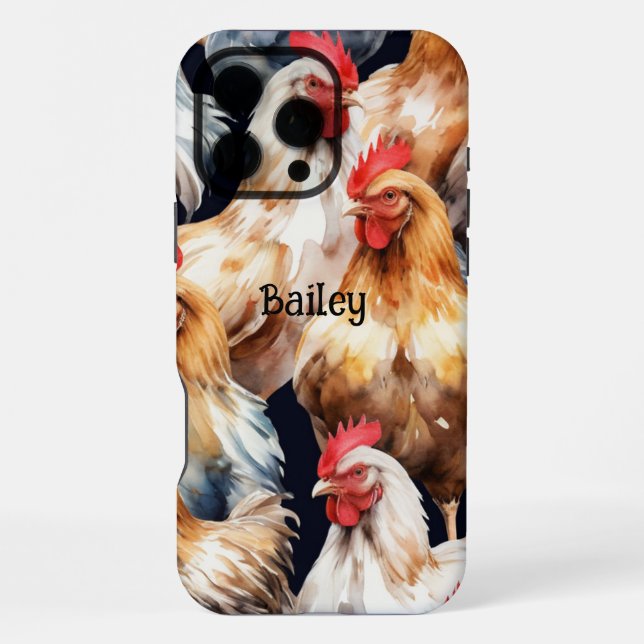 Funda Para iPhone Nombre personalizado Pollos Hen Rooster Huevos (Reverso )