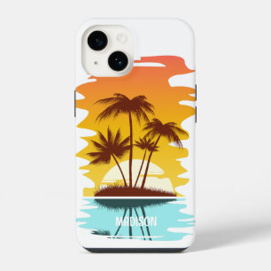 Funda Para iPhone 14 Nombre personalizado puesta de sol isla tropical