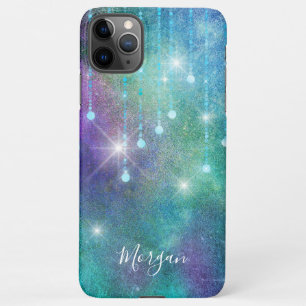 Funda Para iPhone 11Pro Max Nombre personalizado, púrpura y Verde azulada, luc