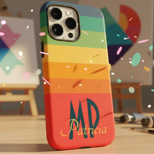 Funda Para iPhone 16 Pro Max Nombre personalizado Retro 70s Navy Rosa y rayas d