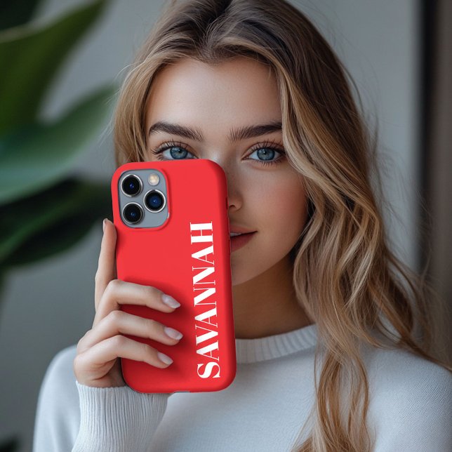 Funda Para iPhone Nombre personalizado rojo brillante simple (Subido por el creador)