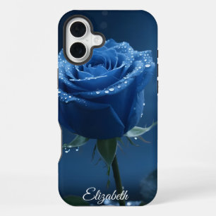 Funda Para iPhone 16 Plus Nombre personalizado Rosa Azul Encantada Floral Ro