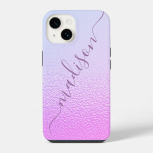 Funda Para iPhone 14 Nombre Personalizado Rosa Brillante Iridescente Fe