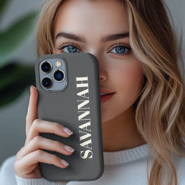 Funda Para iPhone 13 Pro Max Nombre personalizado simple gris y crema