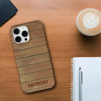 Funda Para iPhone 16 Pro Max Nombre personalizado tabla de madera rústica tende