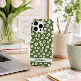 Funda Para iPhone 16 Pro Max Nombre verde del patrón floral Boho Daisy