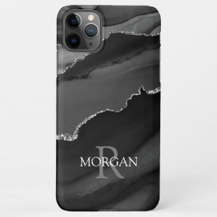 Funda Para iPhone 11Pro Max Nombre y monograma, Agante gris negro, Blanco gris