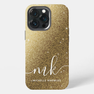 Funda Para iPhone 13 Pro Nombre y Monograma Brillantes de Oro Falso