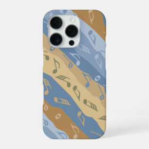 Funda Para iPhone 16 Pro Nota De Música Rayas Marrón Y Azul