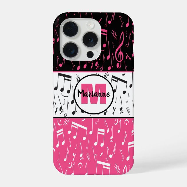 Funda Para iPhone Notas de música en blanco y rosa negro (Reverso )