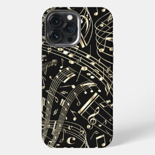 Funda Para iPhone 13 Pro Max Notas de música en negro y oro