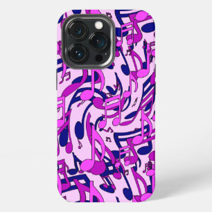 Funda Para iPhone 13 Pro Notas de Música Feliz y Animada Rosa Azul Purpura