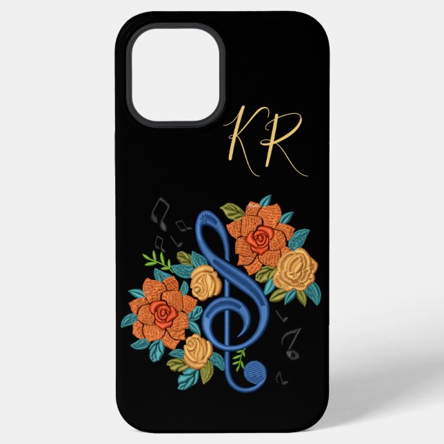 Funda Para iPhone Notas Musicales Clave Floral Monogramado (Reverso )