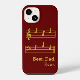 FUNDA PARA iPhone 14 NOTAS MUSICALES DE ORO ROJO MEJOR PAPÁ JAMÁS TREBL
