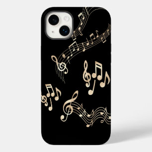 Funda Para iPhone 14 Plus Notas musicales de oro sobre negro