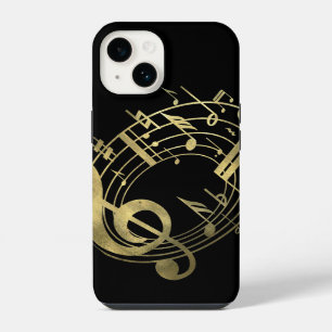 Funda Para iPhone 14 Notas musicales doradas de forma ovalada
