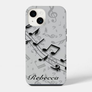Funda Para iPhone 14 Notas musicales personalizadas en negro y gris