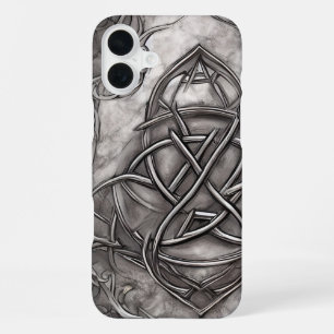Funda Para iPhone 16 Plus Nudo de Trinidad Triquetra Plateado Metal Falso Pe