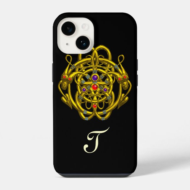 Funda Para iPhone NUDOS CELTAS DE ORO CON DRAGONES GEMELOS Negro (Reverso )
