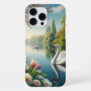 Funda Para iPhone 16 Pro Max Obra artística de primavera de lagos de cisne flor
