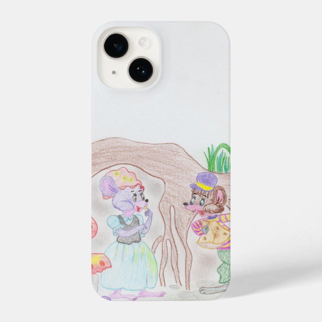 Funda Para iPhone Obras de arte de niños personalizados, dos ratones (Reverso )