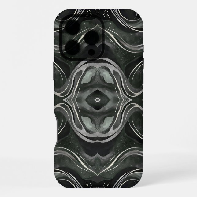Funda Para iPhone Obsidian Echo | Flujo simétrico de mármol oscuro (Reverso )