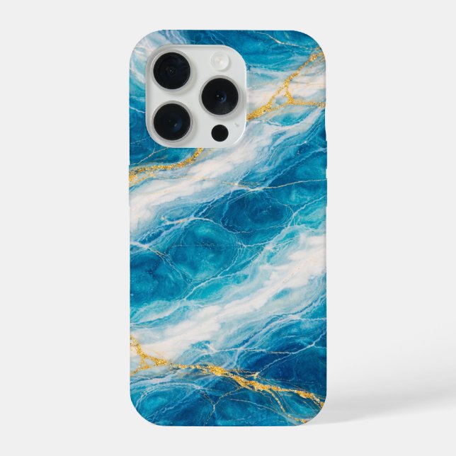 Funda Para iPhone Ocean Marble with White Swirls and Gold Veining (Reverso )