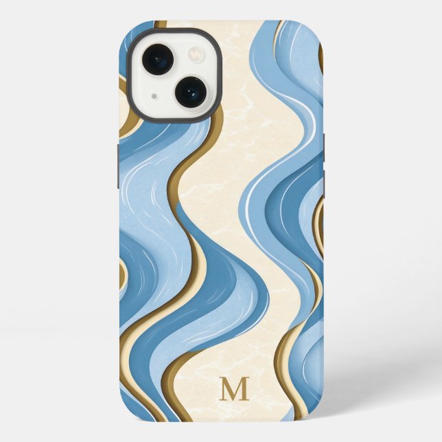 Funda Para iPhone Oceanic Summer Waves Minimalistic With Initial  (Reverso )