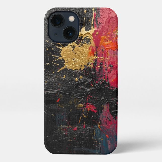 Funda Para iPhone Oil Paint Splash Design Black, Red, Gold (Reverso )