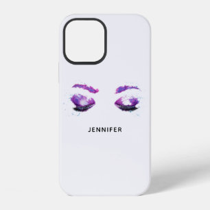 Funda Para iPhone 12 Ojos y cejas púrpura glamurosos acuarela