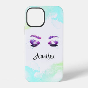 Funda Para iPhone 12 Ojos y cejas púrpura Glamurosos Watercolor