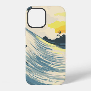 Funda Para iPhone 12 Ola de isla tropical y surfista al atardecer
